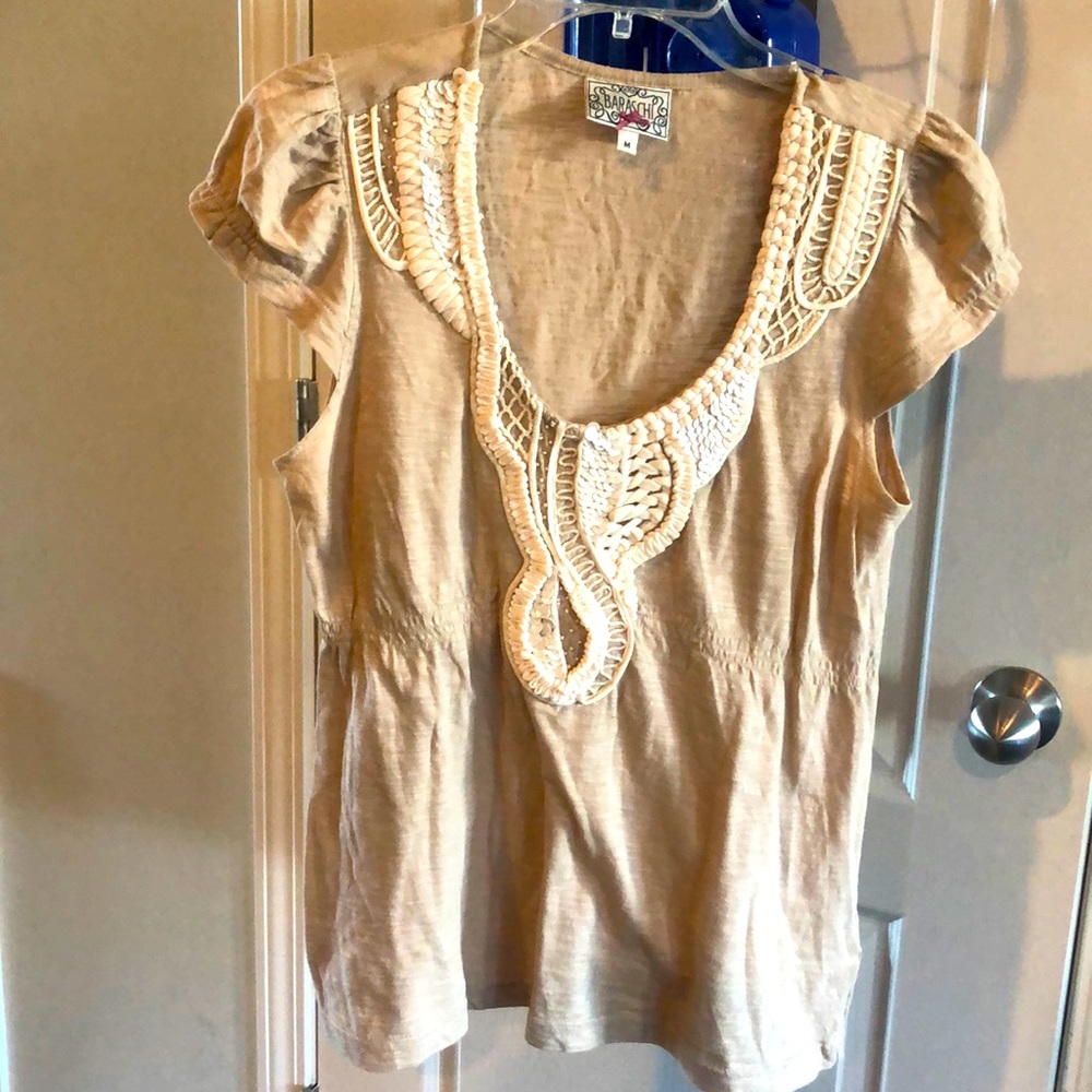 Anthropologie size medium beige top with sequin detail